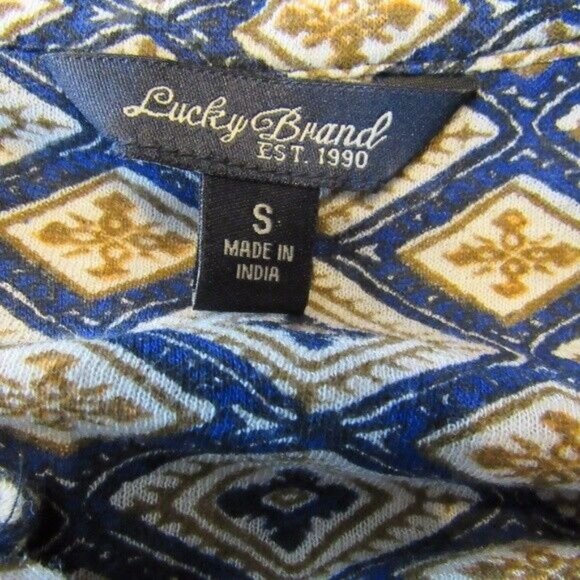 Lucky Brand Top S Blue Green Print Cotton Blend Popover - Picture 5 of 5